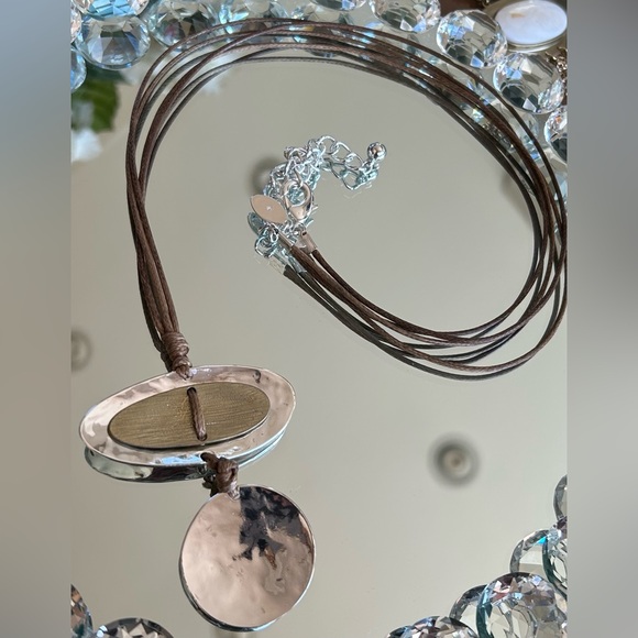 Chico's Jewelry - Chico's Silver & Brown Leather vintage pendant necklace